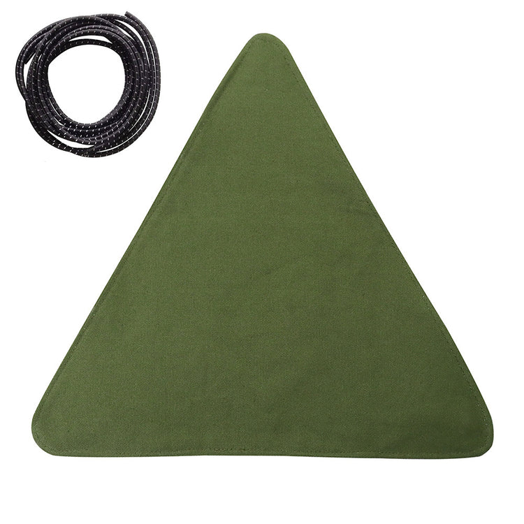 a green triangle with a black rope