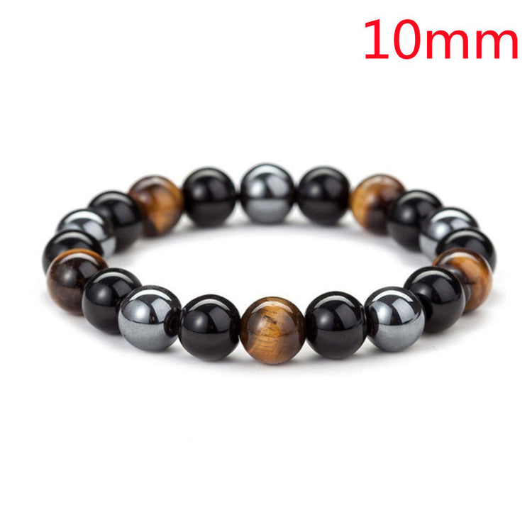 a bracelet with black and brown beads