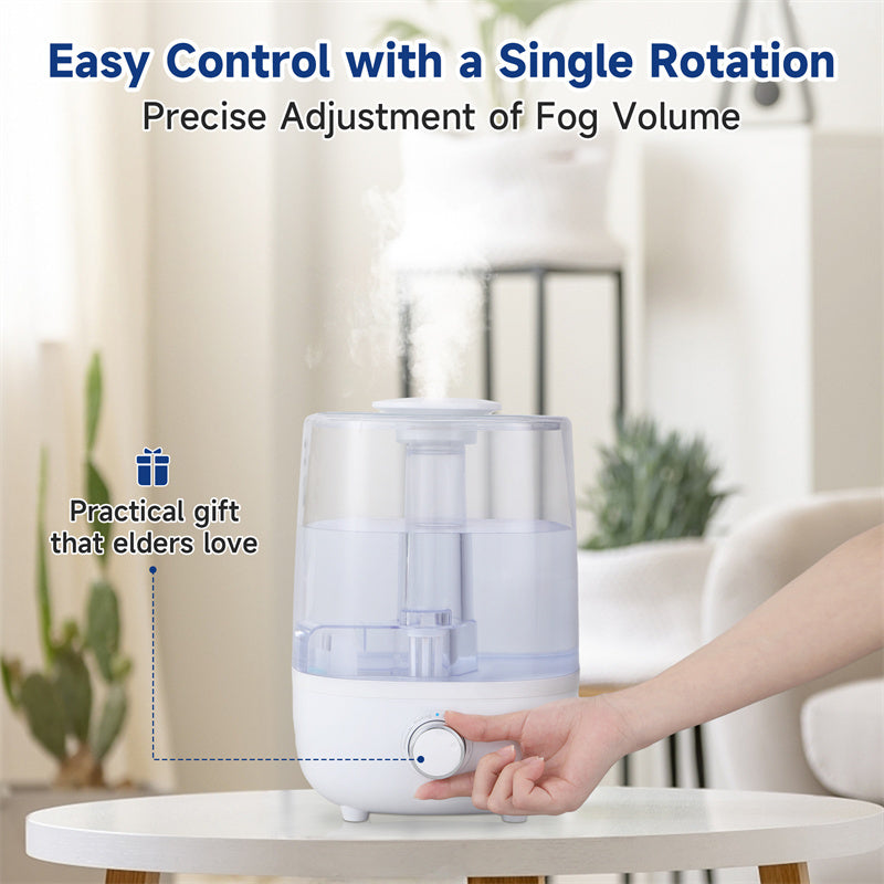 a hand pressing a button on a small humidifier