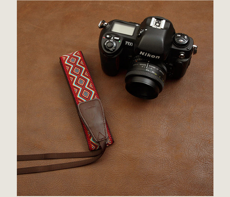 a camera next to a strap