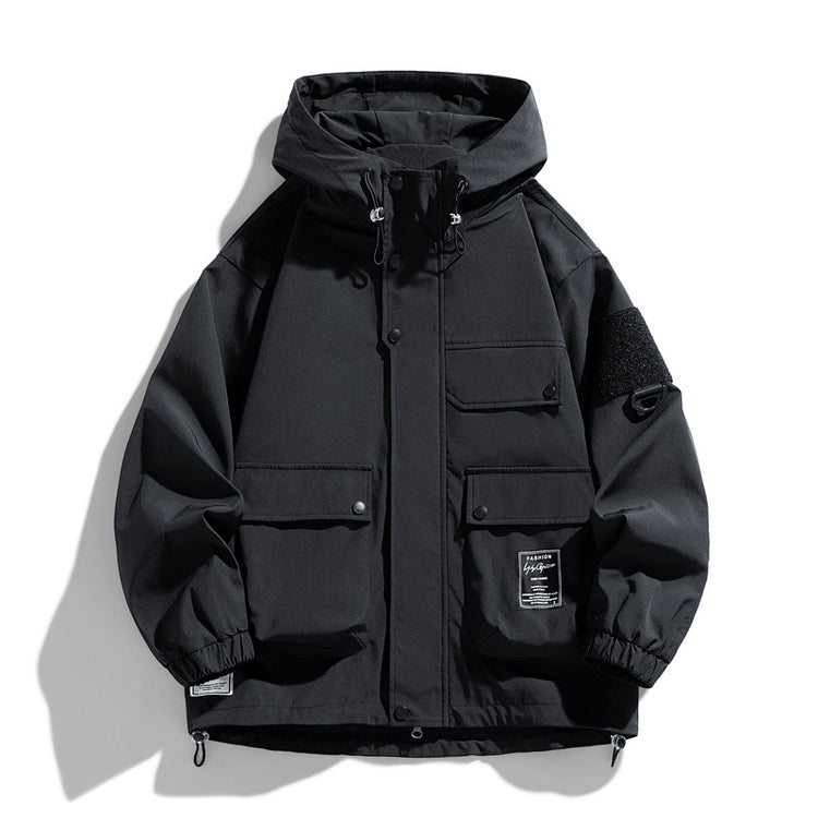 a black jacket with a patch on it