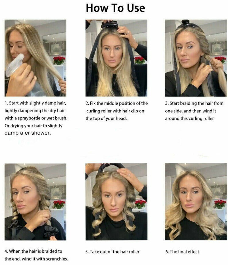 a collage of a woman making a hairdo
