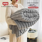 Double-Sided Faux Rabbit Fur Plush Throw Blanket