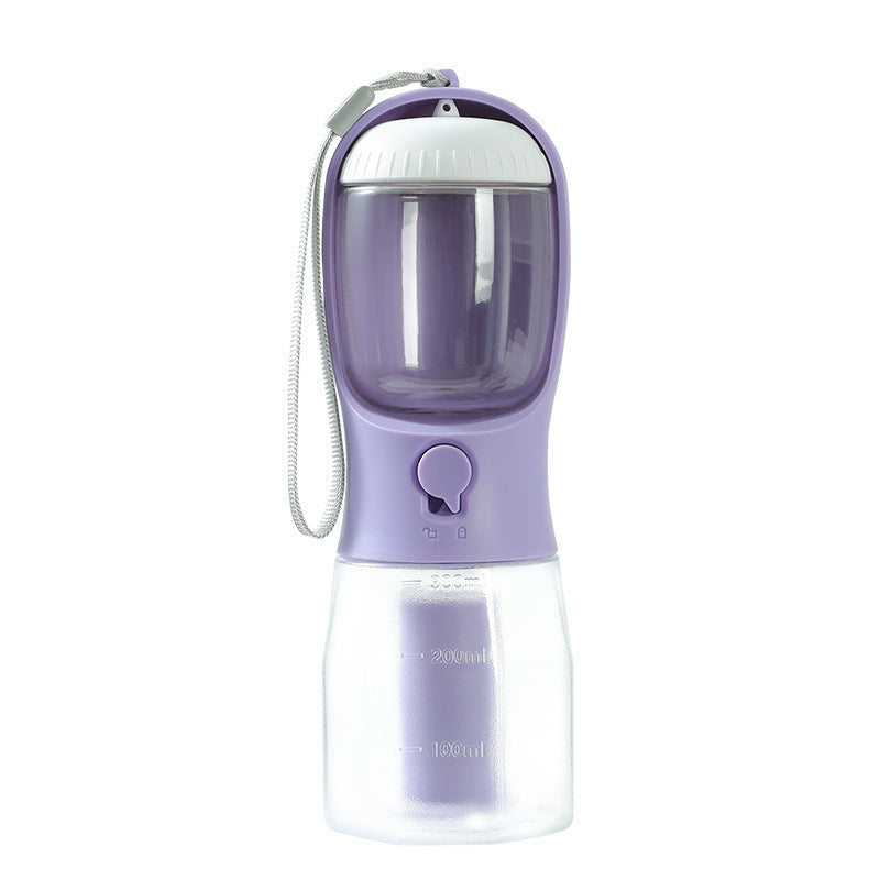 a purple and clear water bottle