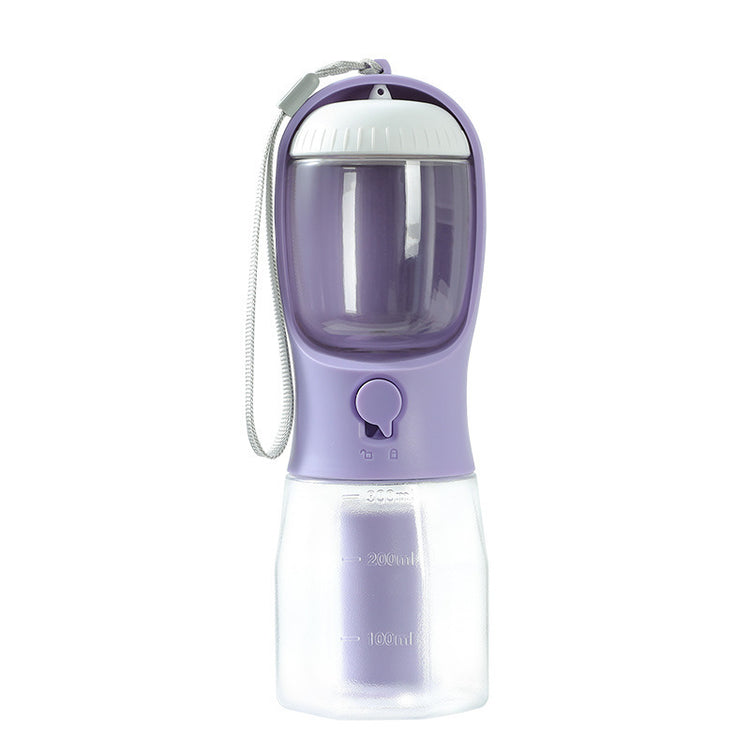 a purple and clear water bottle