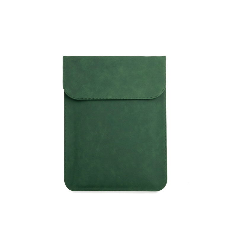 a green leather case with a pocket