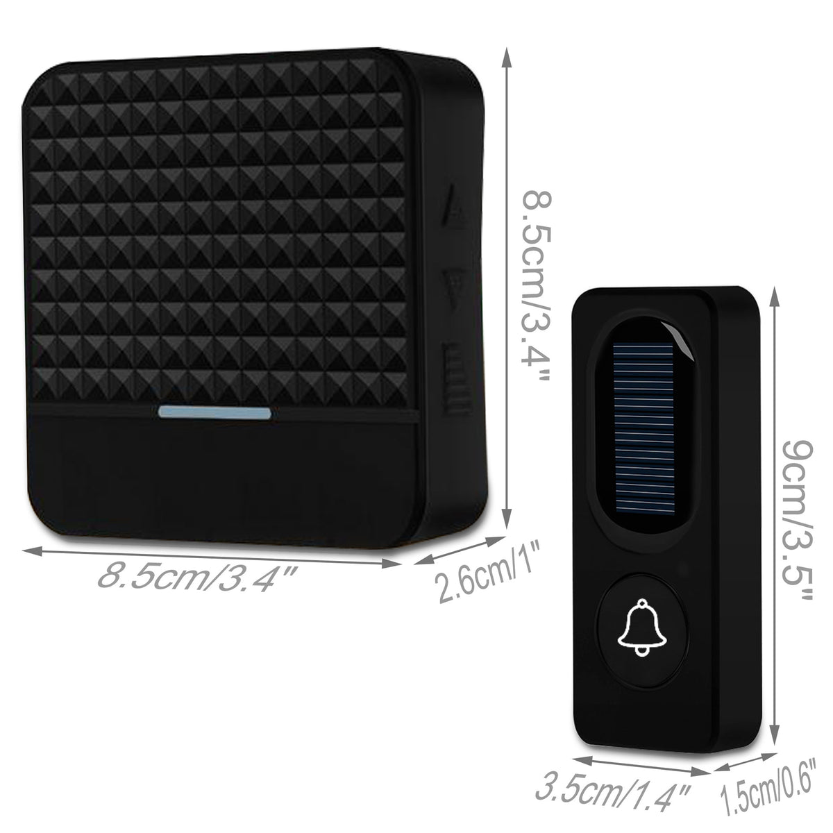 a black rectangular device with a blue button and a small square button