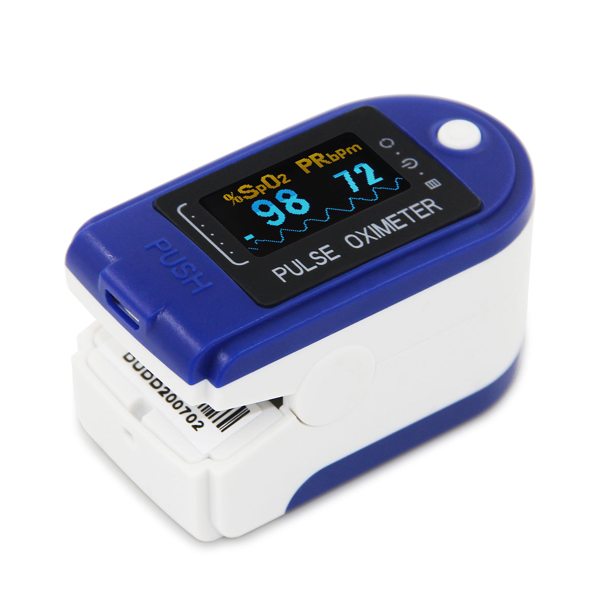 a blue and white pulse oximeter
