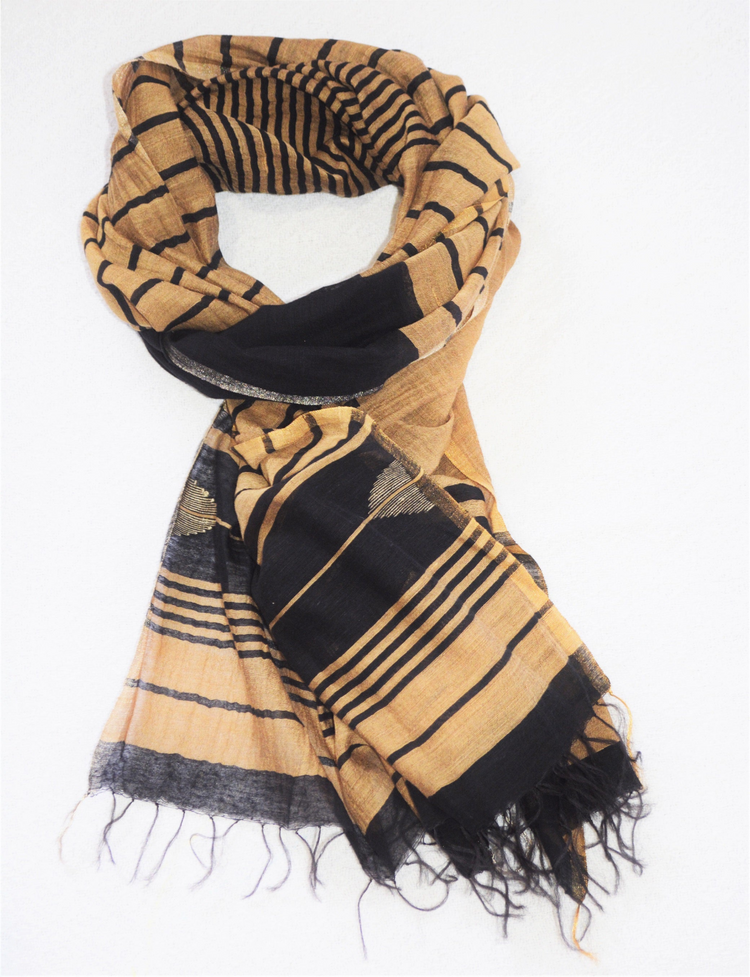 a scarf with black and yellow stripes
