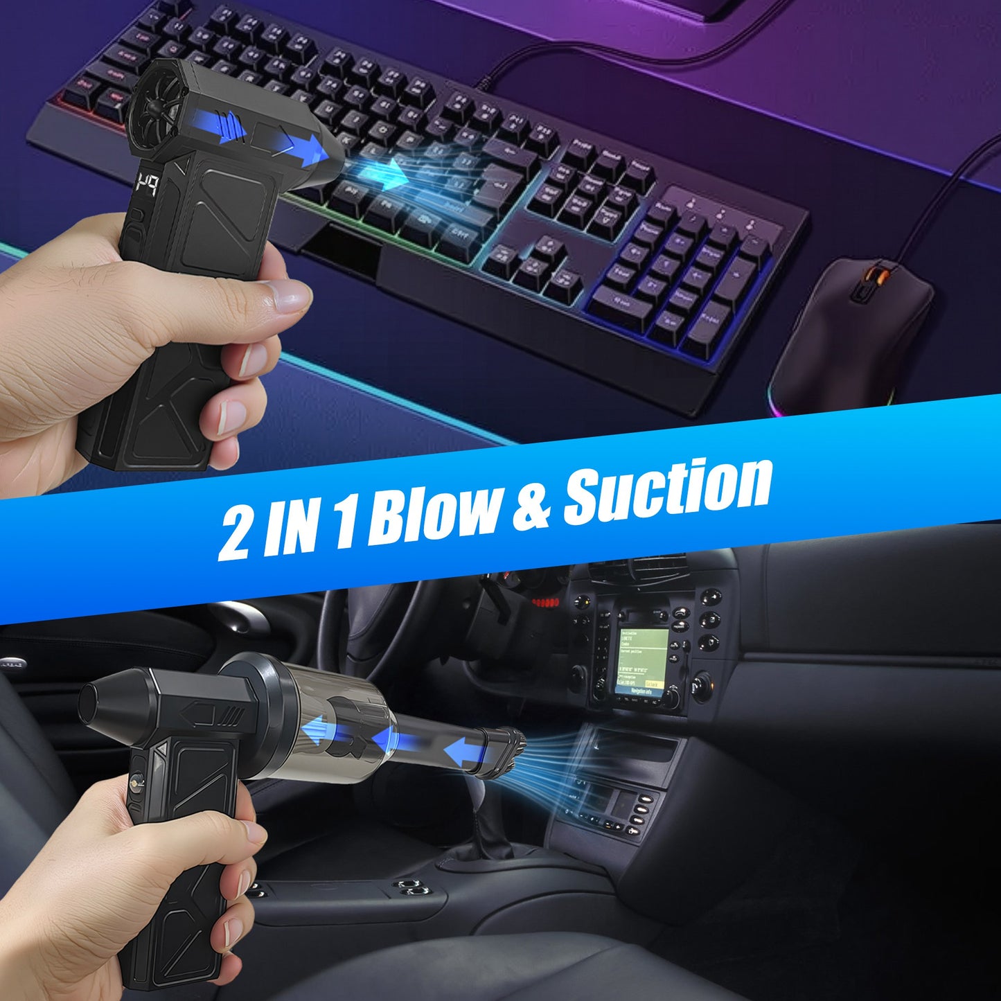 1Pc Compressed Air Duster With LED Light Vacuum Cleaner Max 160000RPM Speed For PC Keyboard Cleaning High Speed Rechargeable Cordless Air Blower With 4 Speeds For Home Car Outdoor