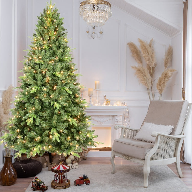 a christmas tree in a room