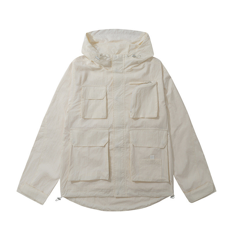 a white jacket with pockets