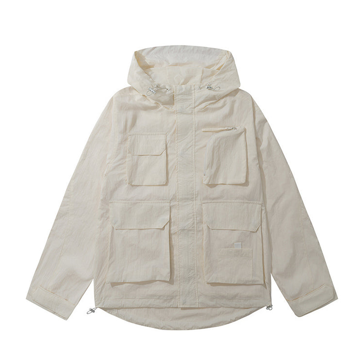 a white jacket with pockets