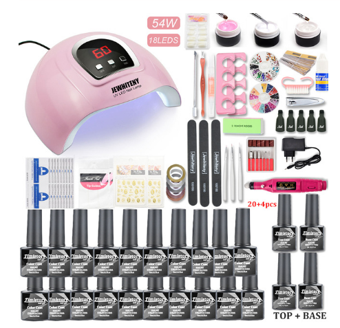 a collection of nail polishes and tools