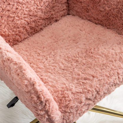 A&A Furniture Artificial Rabbit Hair Office Chair With Gold Base, Adjustable