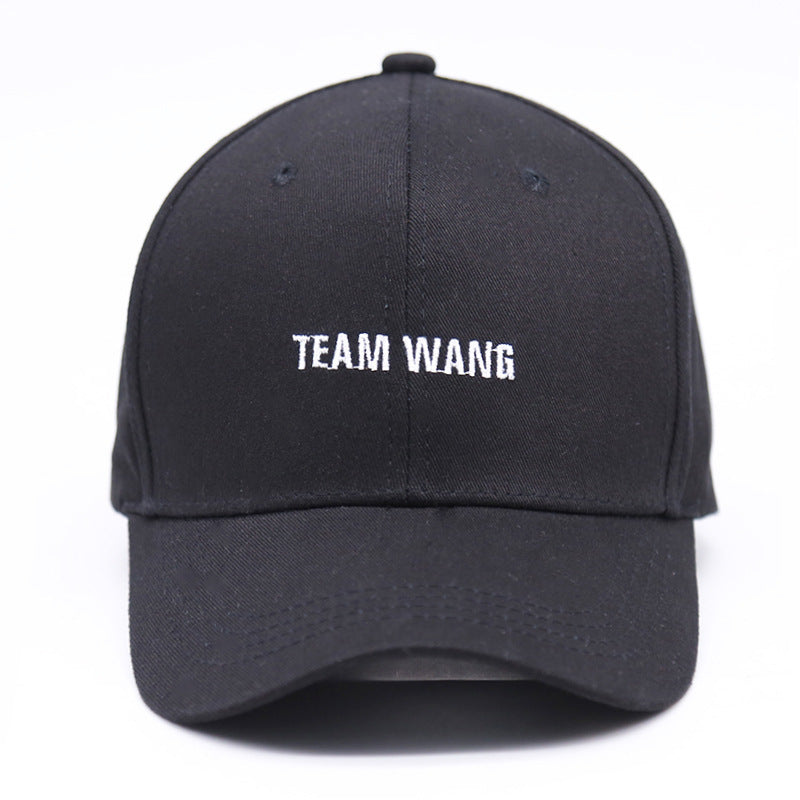 a black hat with white text on it