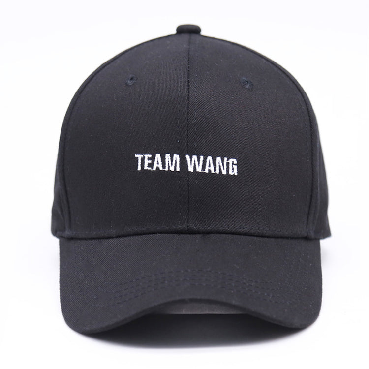 a black hat with white text on it