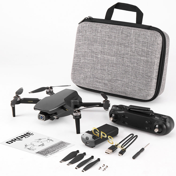 a drone with a case and accessories
