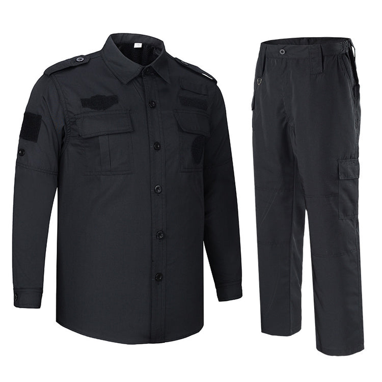 a black uniform and pants