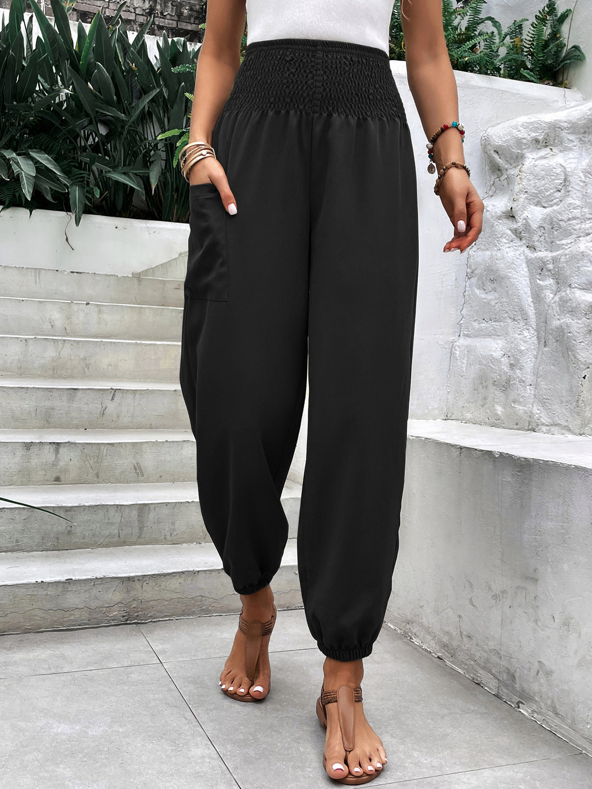 a person wearing black pants