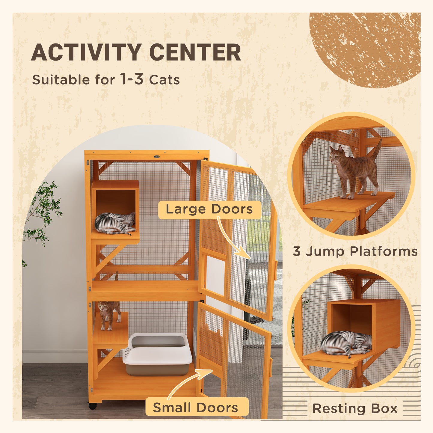 Cat Tree House with Scratching Post and Wheels