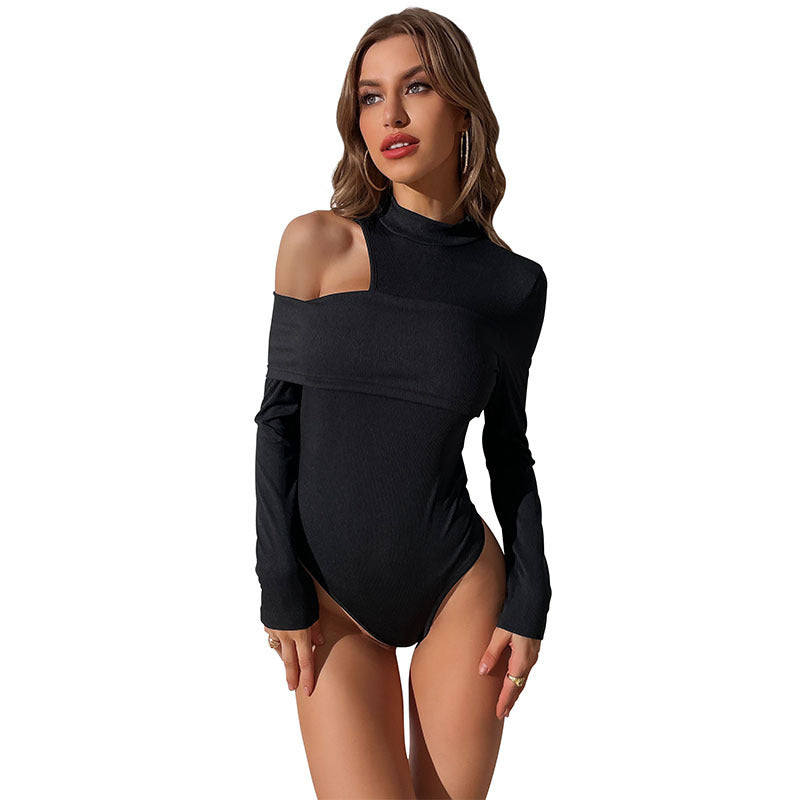 a woman in a black bodysuit