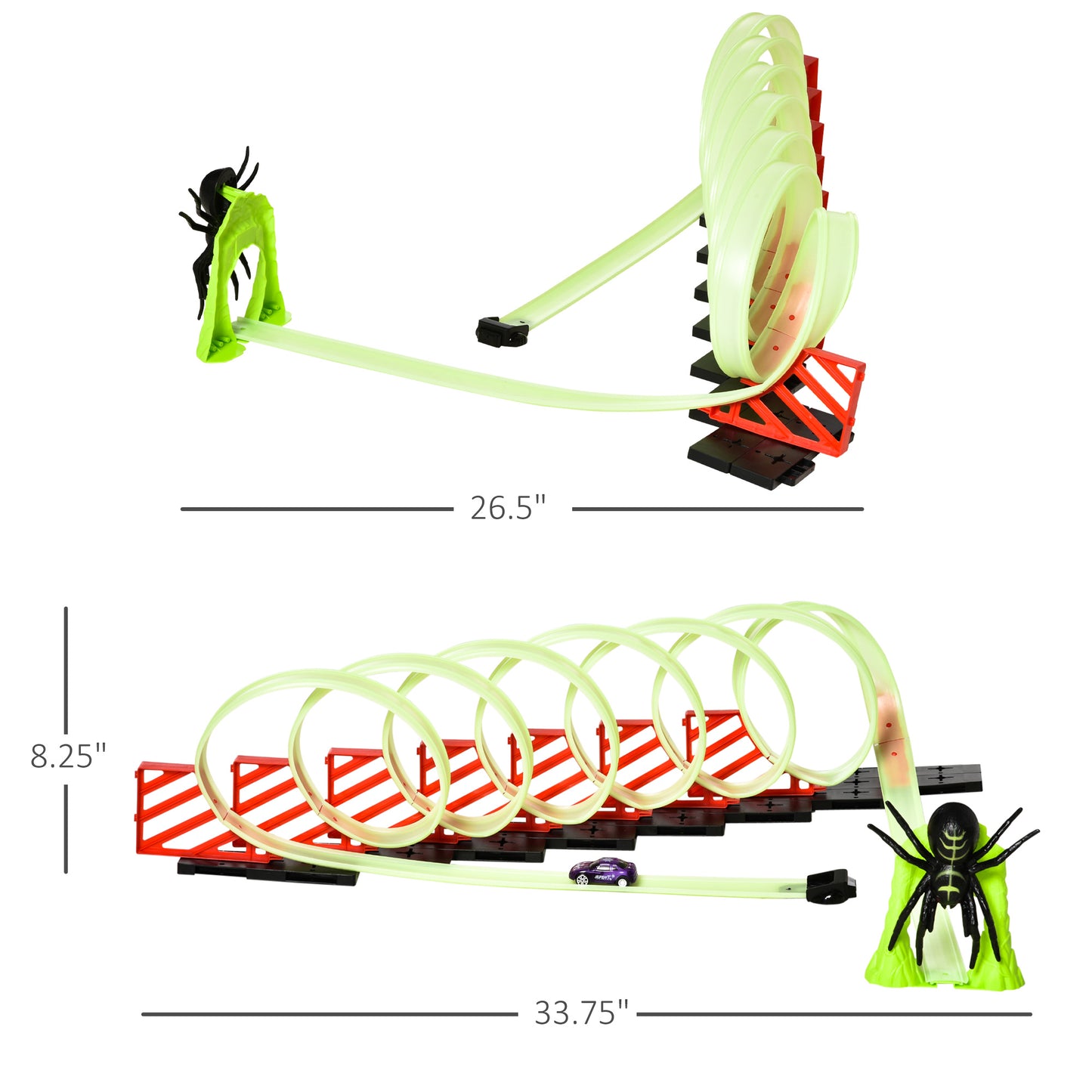 Track Builder Loop Kit Criss-Cross Glowing Race Track Toy Set Spooky Spider Fun Starter Kit