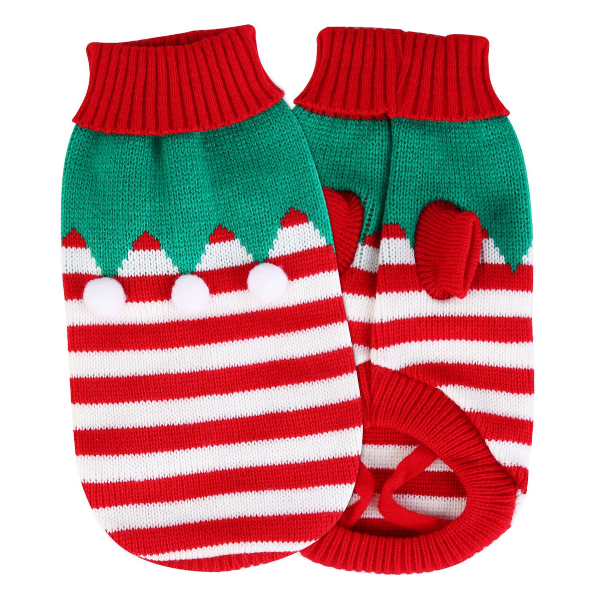 a pair of mittens with red and green stripes