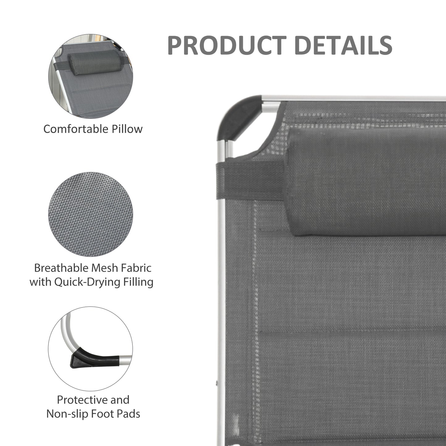 Folding Lounge Chair Outdoor 5-Level Reclining Chaise Lounge Chair Outdoor Camping Tanning Chair with Frame