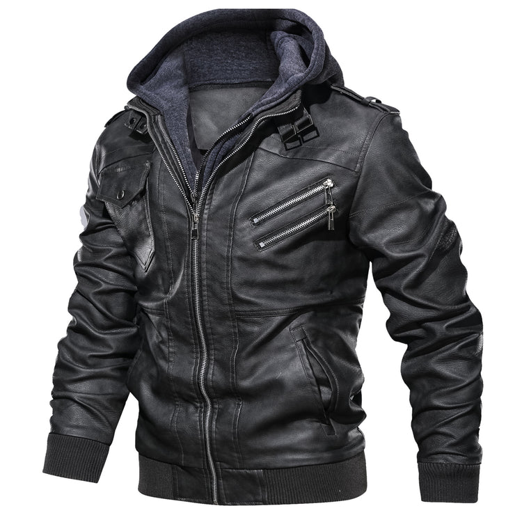 a black leather jacket with zippers