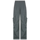 Crumpled Design Irregular Pockets Loose Wide Leg Trousers Casual Mopping Pants