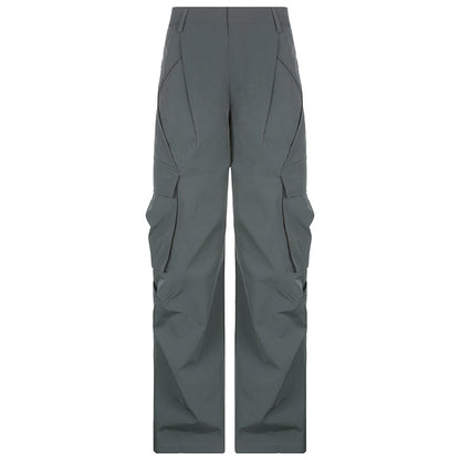 Crumpled Design Irregular Pockets Loose Wide Leg Trousers Casual Mopping Pants