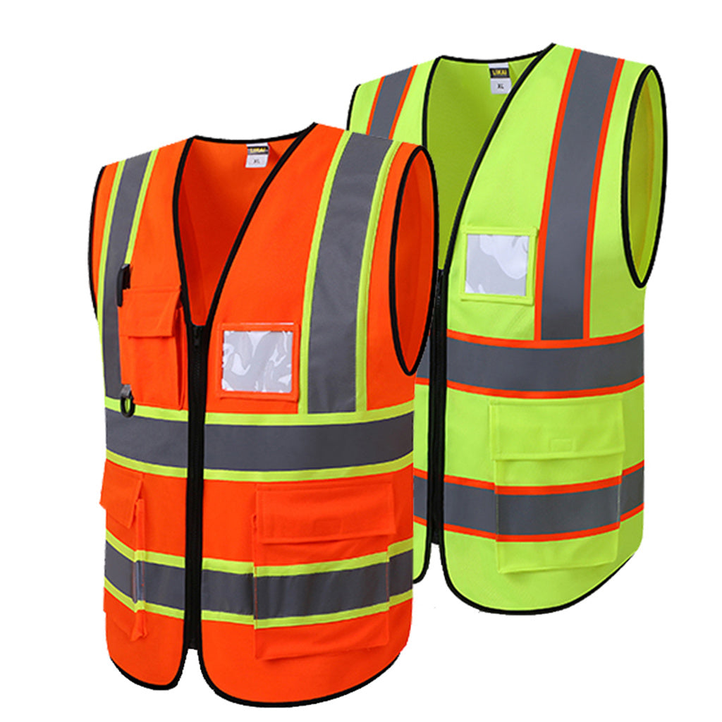 a pair of reflective vests