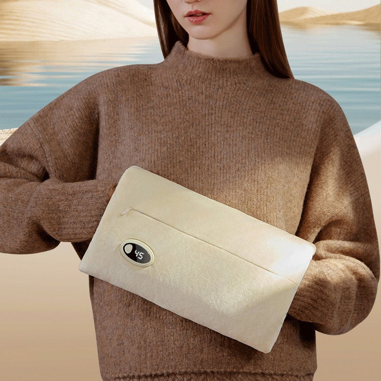 a woman holding a white bag