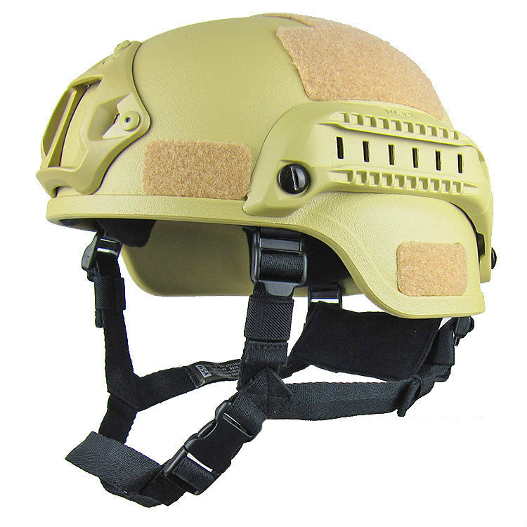 a helmet with straps and a tan strap