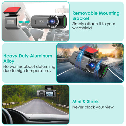 1Pc 4K 1080P Car Dash Cam 2.4GHz WiFi Car Camera Mini Driving Recorder With 140 Degree Wide Angle APP Control Night Vision G-sensor Loop Recording