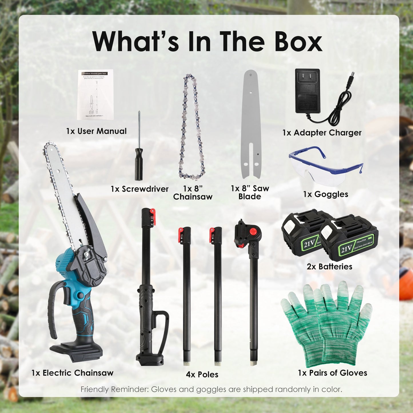 1Pc 2 In 1 8in Cordless Electric Pole Saw And Mini Chainsaw With Extension Poles 2Pcs 21V 3.0Ah Batteries Adjustable Length Chain Saw With Auto Oiler Safety Switch For Wood Cutting