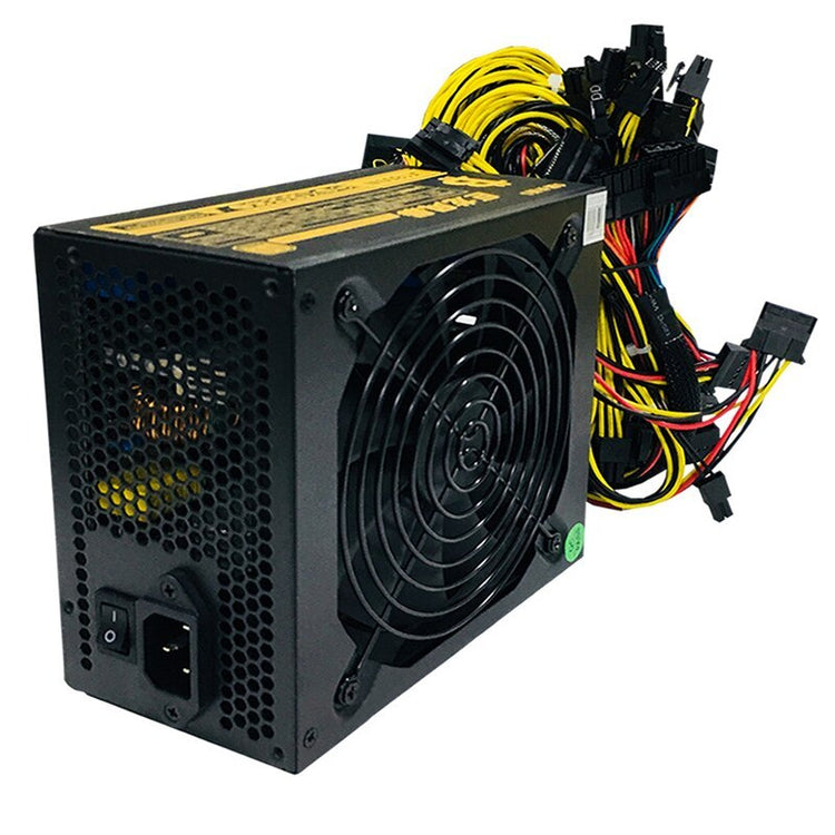 a black power supply with many cables