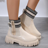Women's Mid-Calf Boots with Zipper and Knitted Panels