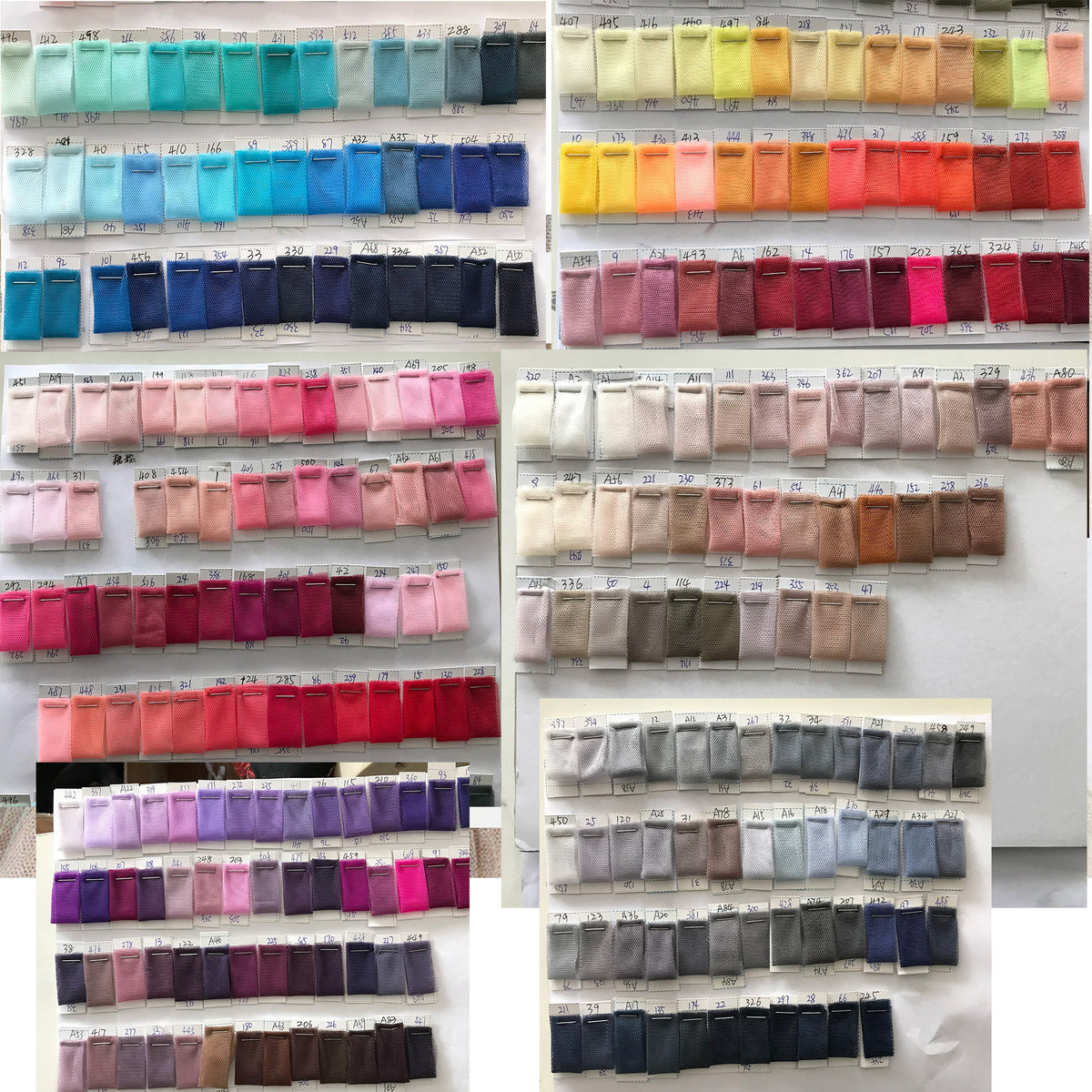 a group of different colors of fabric