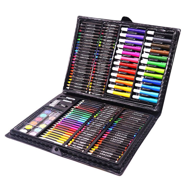 a black case with a variety of colored pencils