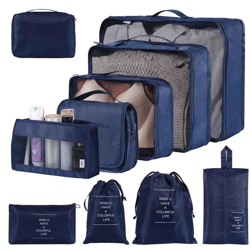a group of blue bags