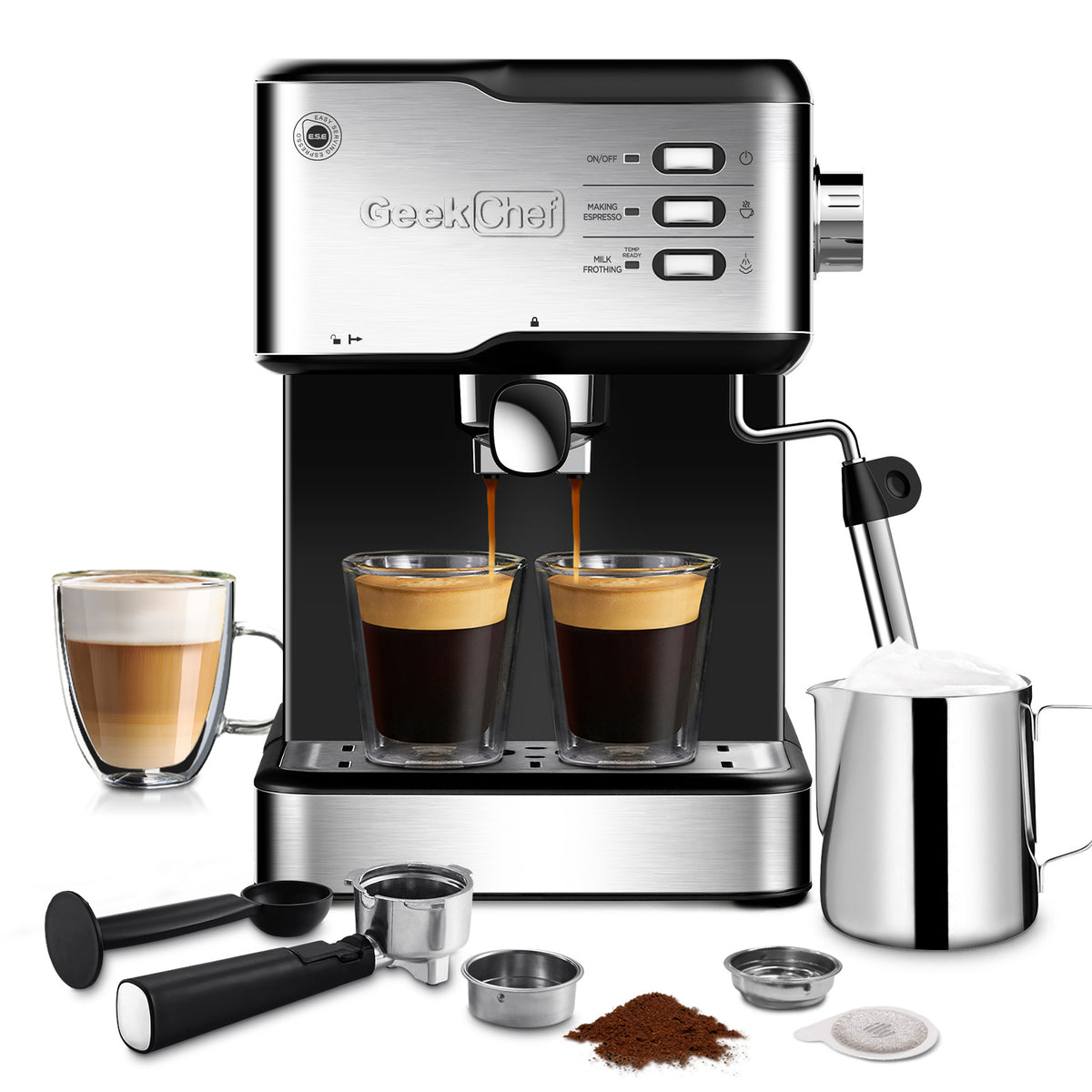 a coffee machine with cups of coffee