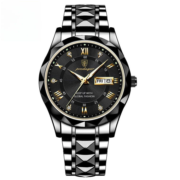 a black watch with a silver band