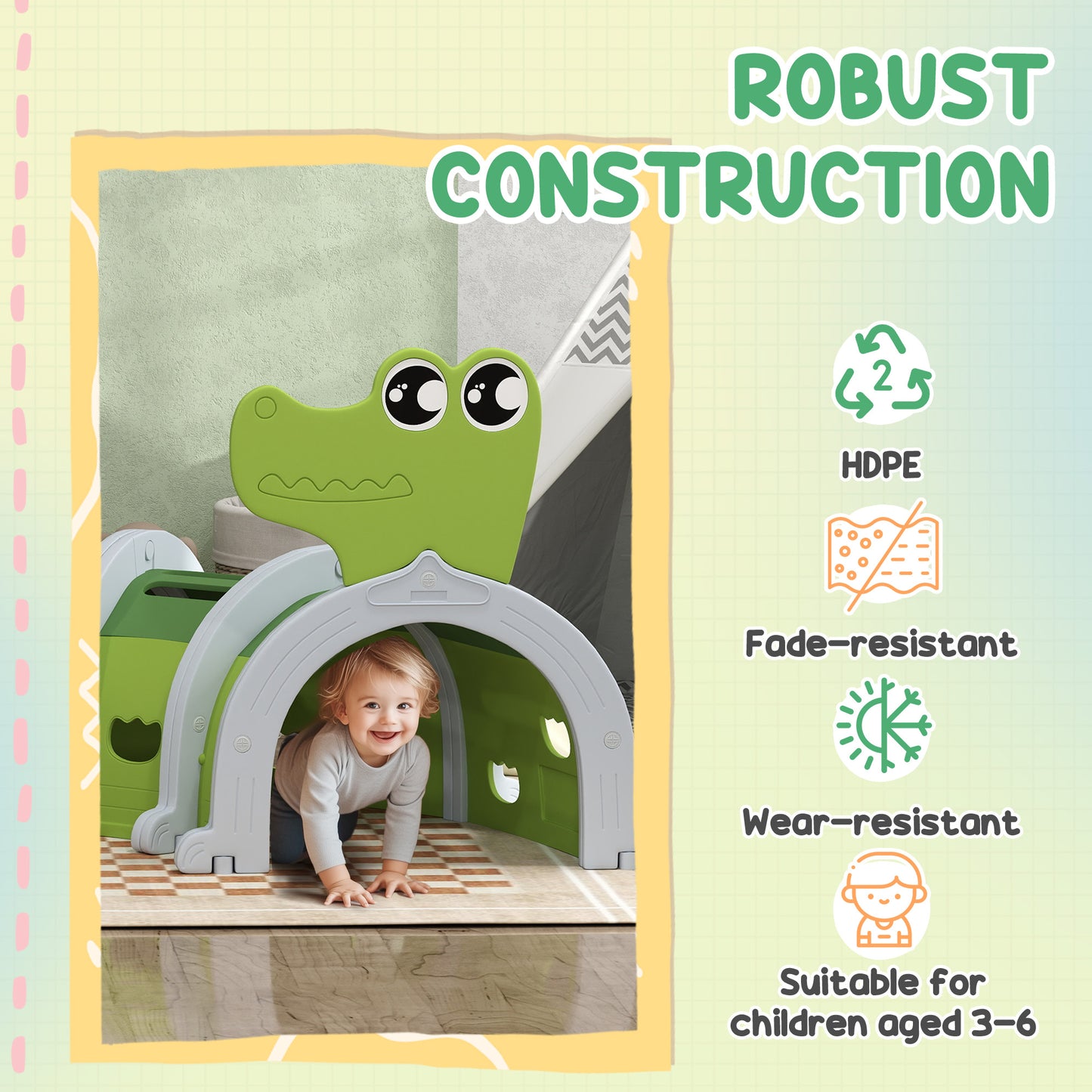Crocodile Design Kids Play Tunnel for Kids to Crawl Through
