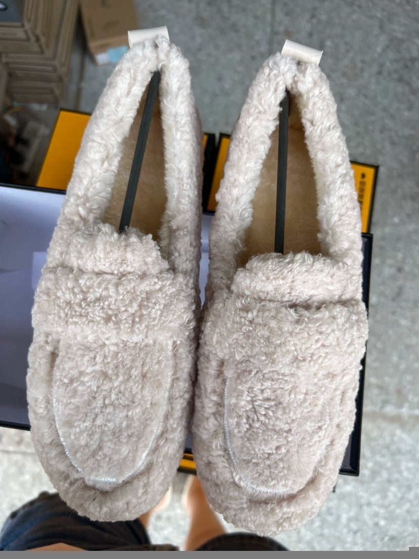 Winter Plush Flats Shoes Ins Fashion Slip On Loafers Women's Warm Peas Shoes