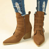 Women's Retro Mid-Calf Boots with Buckle Detail