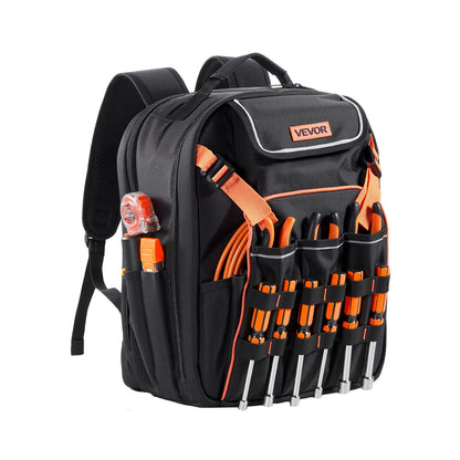Tool Backpack, 45 Pockets, Heavy-duty Tools Storage Organizer Work Bags With Laptop Compartment & Reinforced Fabric Basee, Electrician Jobsite Backpack For Electrician, Repairman