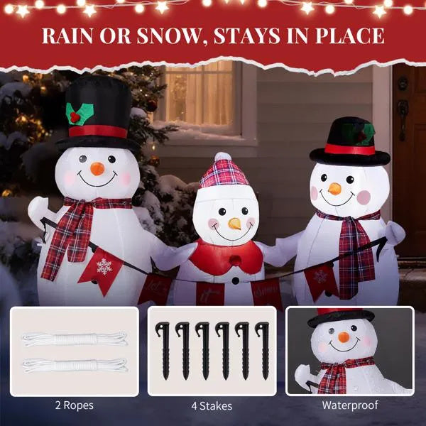 a group of snowmen with a couple of flags