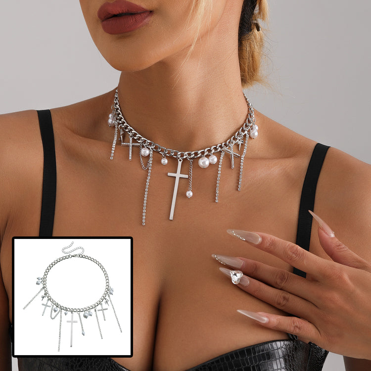 a woman wearing a necklace